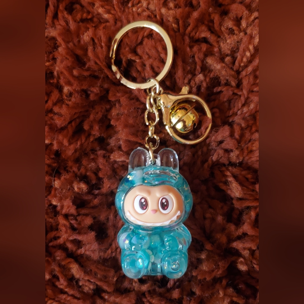 Labubu Blue Keychain with Gold Bell